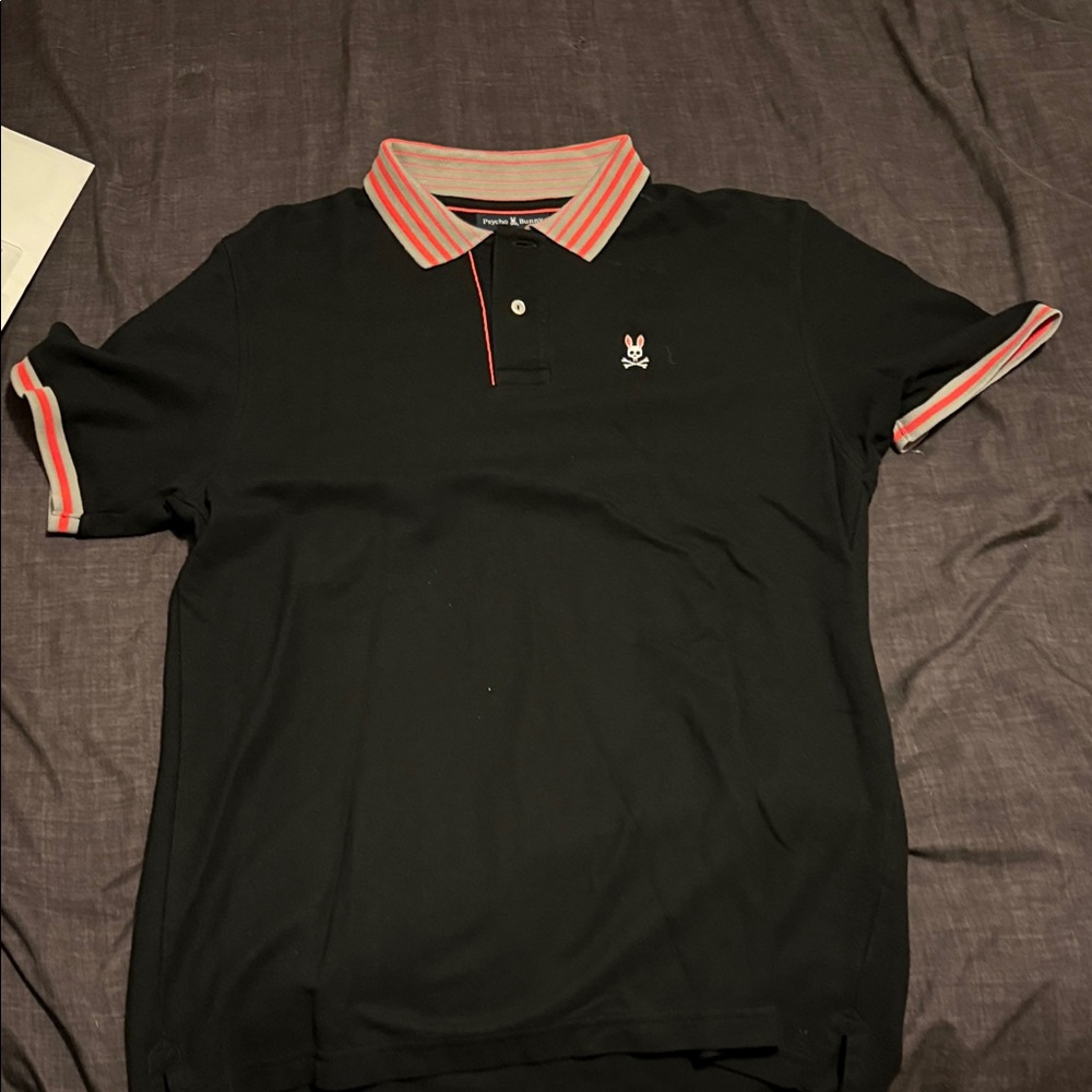 Psycho Bunny Black Polo with Red and White Trim